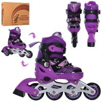 Дитячі розсувні ролики PROFI A4147-XS-V алюмінієва рама/КОМБО/розмір 27-30 устілка 16 см/фіолетові