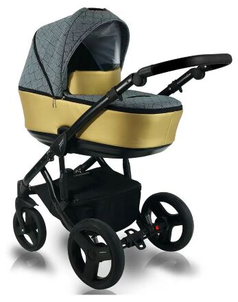 Коляска 2 в 1 Bexa Light FL-16 чорно-сірі ромб (золота шкіра) - сірий прогулянковий блок