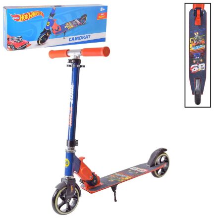 Складной двухколесный детский самокат SC22013 Hot Wheels. Материал Алюминий / для мальчика красно-синий