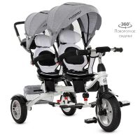 Триколісний дитячий велосипед коляска для двійні TURBOTRIKE M 3116TWA-19 / колір сірий **