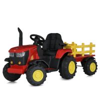 Дитячий трактор з причепом M 5852EBLR-3 Електромобіль зі шкіряним сидінням, 2 мотори, червоний