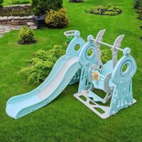 Дитяча пластикова гірка Гойдалка BAMBI WM19011-5 з баскетбольним кільцем сіро-м'ятна**