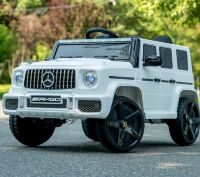 Дитячий електромобіль машина джип Mercedes M 6137EBLR-1 шкіряне сидіння 4 мотори білий
