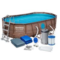 Каркасний овальний басейн BESTWAY 56716 розмір 549-274-122 см об'єм 13430 л з фільтр-насосом Драбинкою Тентом