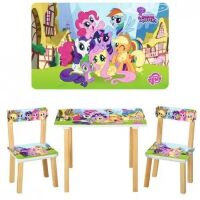 Дитячий дерев'яний столик із двома стільцями Bambi 501-26 "Поняшки. My little pony" для дівчинки