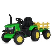 Дитячий трактор з причепом M 5852EBLR-5 Електромобіль зі шкіряним сидінням, 2 мотори, зелений