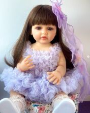Лялька 55 см ручної роботи велика вінілова Reborn Baby Doll зі справжнім темним волоссям та красивими очима