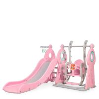 Дитяча пластикова гірка Гойдалка BAMBI WM19011-8 з баскетбольним кільцем сіро-рожева**