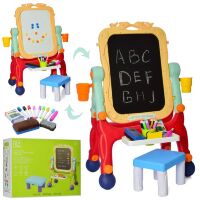 Дитячий двосторонній мольберт DQ806-AB зі стільчиком маркери крейди губка**