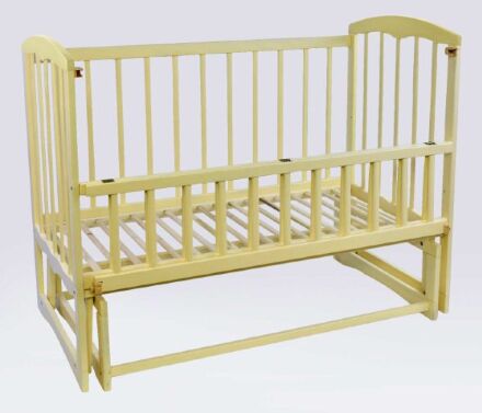 Дитяче ліжечко дерев'яна маятник з відкидним бортом "Спимо" вільха - колір слонова кістка