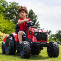 Дитячий електромобіль Трактор з причепом M 4847EBLR-3(24V) шкіряне сидіння, колеса ЄВА, червоний