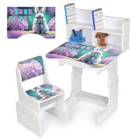 Дитяча регульована парта зі стільцем розтишка N 2071-1-1 "Зайчик" таблиця множення, біла