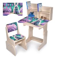 Дитяча регульована парта зі стільцем розтишка N 2071-1-2 "Зайченя" таблиця множення, венге світлий