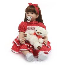 Лялька 55 см ручної роботи велика вінілова з ведмедиком Reborn Baby Doll зі справжнім волоссям та красивими очима