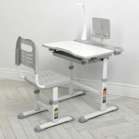 Дитяча регульована парта зі стільчиком M 4428-11 підставка для книги / лампа USB / колір сірий **