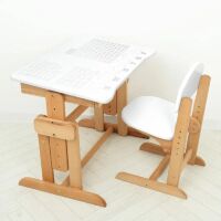 Дитяча дерев'яна регульована парта зі стільчиком 04-031W Алфавіт (укр англ) + Таблиця множення біла**