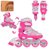 Дитячі розсувні ролики PROFI A4148-XS-P алюмінієва рама/КОМБО/розмір 27-30 устілка 16cм/рожеві
