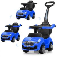 Дитяча машинка каталка-толокар Bambi 2 в 1 M 4121L-4 батьківська ручка музика світло синій