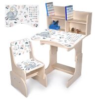Дитяча регульована парта зі стільцем розтишка N 2071-10-2 "Пташка" українська абетка, венге світлий