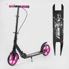 Двоколісний складаний алюмінієвий самокат Best Scooter W-73867 "WOLF" з амортизатором/ручне гальмо/рожеве