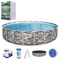 Каркасний круглий басейн BESTWAY 56889 розмір 671-132 см з фільтр-насосом Драбина Тентом