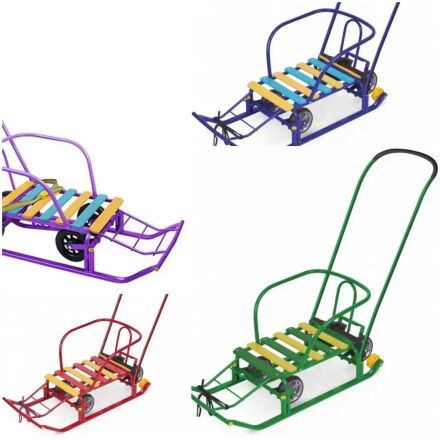 Санки трансформер дитячі Тимко-6 з висувними колесами і батьківською ручкою зелені