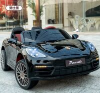 Дитячий двомісний електромобіль M 5826EBLRS-2 Porsche шкіряне сидіння, 4 мотори, MP3, USB, чорний фарбований