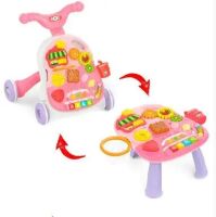 Музична Каталка-ходунки-штовхач 2в1 HE0814-815 з підсвічуванням + Інтерактивний столик / 2 кольори