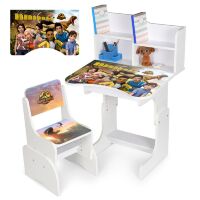 Дитяча регульована парта зі стільцем розтишка N 2071-14-1 "Світ Юрського періоду" таблиця множення, біла