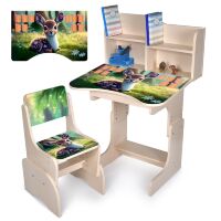 Дитяча регульована парта зі стільцем розтишка N 2071-3-2 "Оленя" таблиця множення, венге світлий