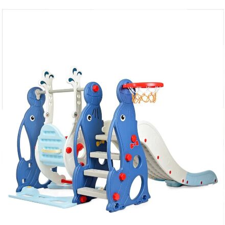 Дитяча пластикова гірка Гойдалка BAMBI WM19020-4 з баскетбольним кільцем біло-блакитна**