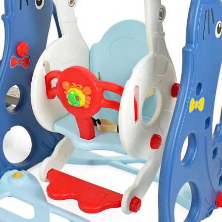 Дитяча пластикова гірка Гойдалка BAMBI WM19020-4 з баскетбольним кільцем біло-блакитна**