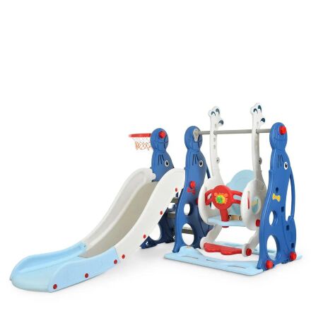 Дитяча пластикова гірка Гойдалка BAMBI WM19020-4 з баскетбольним кільцем біло-блакитна**