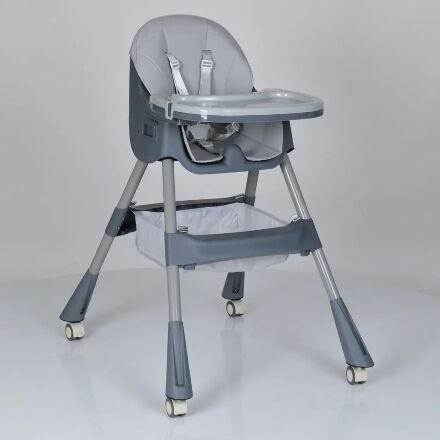 Стільчик для годування Bambi M 5722 з кошиком на роликах Сірий