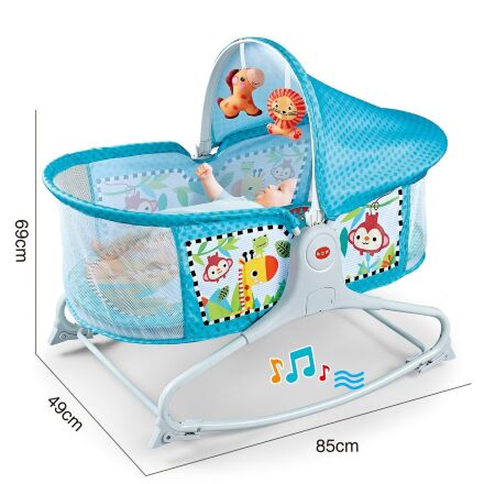 Дитяче музичне ліжечко 98978 "Спи спокійно малюк" з підвісками, є вібрація, блакитна