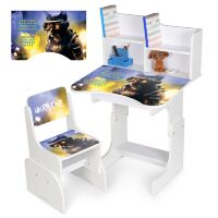 Дитяча регульована парта зі стільцем розтишка N 2071-2-1 "Кіт Воїн" англ та укр абетка, біла