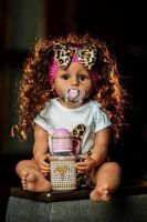 Велика вінілова лялька МУЛАТКА ручної роботи Reborn Baby Doll зі справжніми кучерями і гарними очима