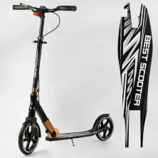 Алюмінієвий двоколісний самокат "Best Scooter" 14268 з амортизатором і ФАРОЮ / чорно-золотий