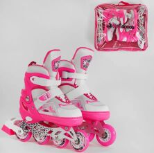 Дитячі розсувні РОЛИКИ Best Roller 20154-М розмір 35-38 устілка 21.5 см рама алюміній / Рожеві для дівчинки