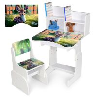 Дитяча регульована парта зі стільцем розтишка N 2071-3-1 "Оленя" таблиця множення, біла
