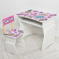 Дитяча парта регульована шкільна зі стільцем 905-130-2R Фрукти на рожевому тлі**