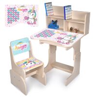Дитяча регульована парта зі стільцем розтишка N 2071-9-2 "Єдиноріжка" українська абетка, венге світлий