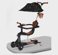 Дитячий складний самокат-трансформер 4в1 Maraton M7-10 з батьківською ручкою, дека, що світиться, бежевий