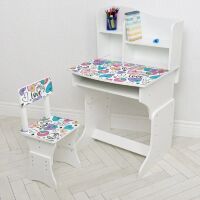 Дитяча парта регульована шкільна зі стільцем 904-115 біла / малюнок Сердечка**