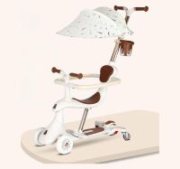 Дитячий складний самокат-трансформер 4в1 Maraton M7-10 з батьківською ручкою, дека, що світиться, білий