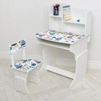 Дитяча парта регульована шкільна зі стільцем 904-116 біла / малюнок Морська**