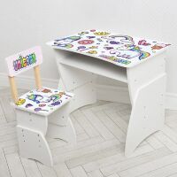 Дитяча парта регульована шкільна зі стільцем 905-132B Єдиноріжки біла**