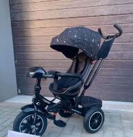 Дитячий велосипед Коляска триколісний з батьківською ручкою Turbo Trike М 5448HANS-20SP Чорний Зірочки