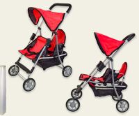 Коляска дитяча для ляльок прогулянкова Melogo 9618 ручка червона двомісна