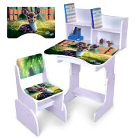 Дитяча регульована парта зі стільцем розтишка N 2071-3-6 "Оленя" таблиця множення, лаванда